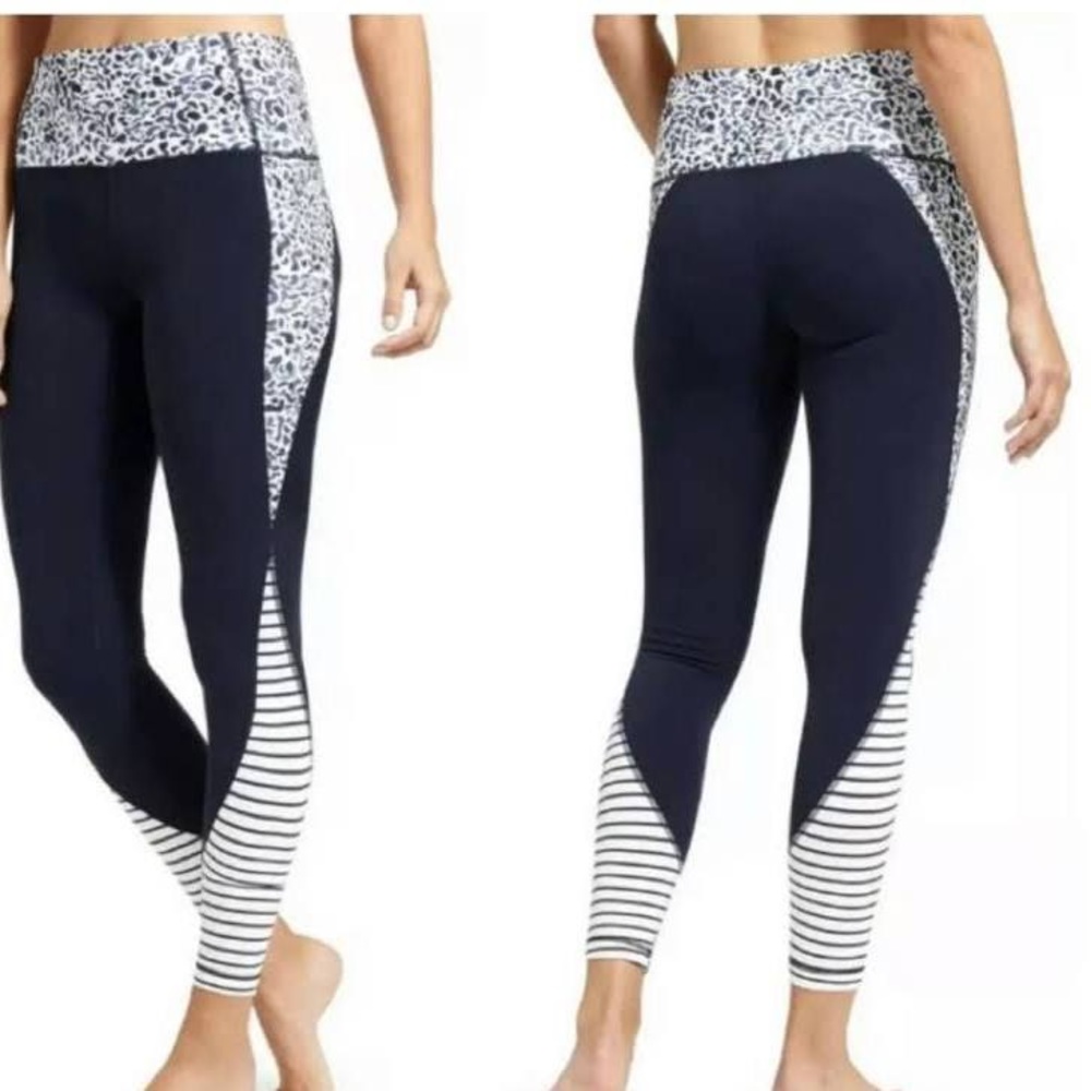 Athleta Navy Jaguar/Stripe Print Leggings